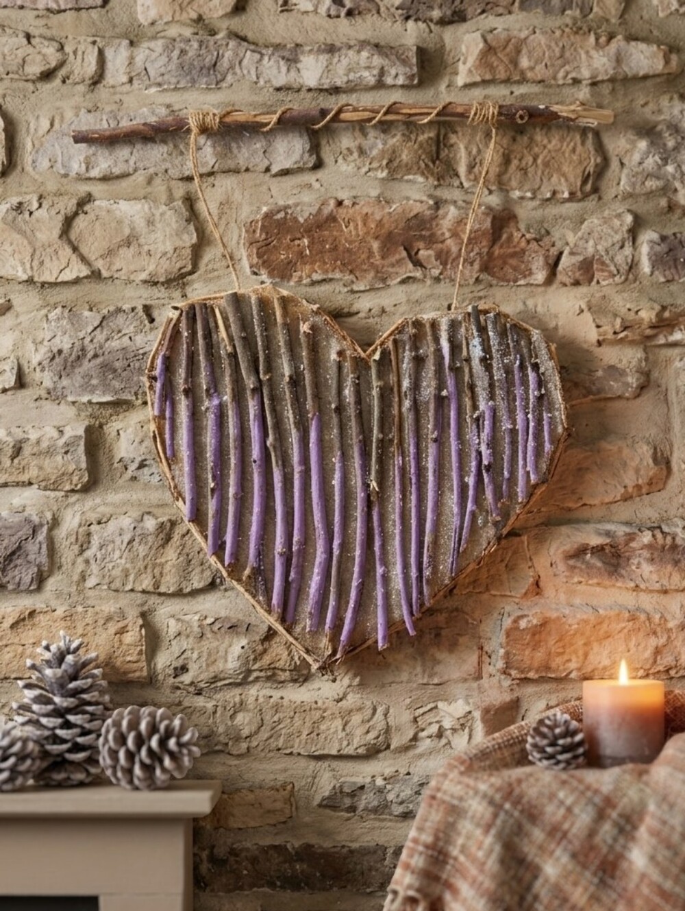 Rustic Heart Wall Hanging Decor in Lavender and Brown